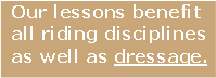 Text Box: Our lessons benefit all riding disciplines as well as dressage.